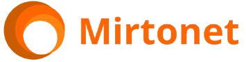 Mirtonet logo in orange on a plain white background, with an abstract circular mark and the brand name Mirtonet.